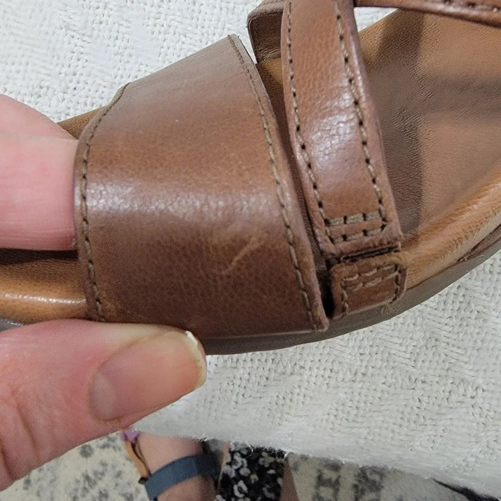 Dansko Ana Wedge Slide Buckle Sandals Tan Glazed Kid Leather Size EU 37 US 6.5-7